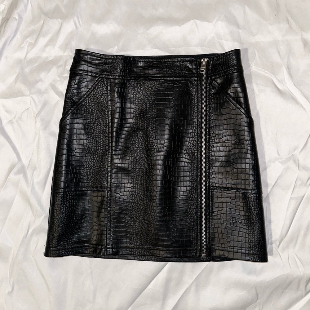 Express High Waisted Faux Leather Mini Skirt with Front Zipper